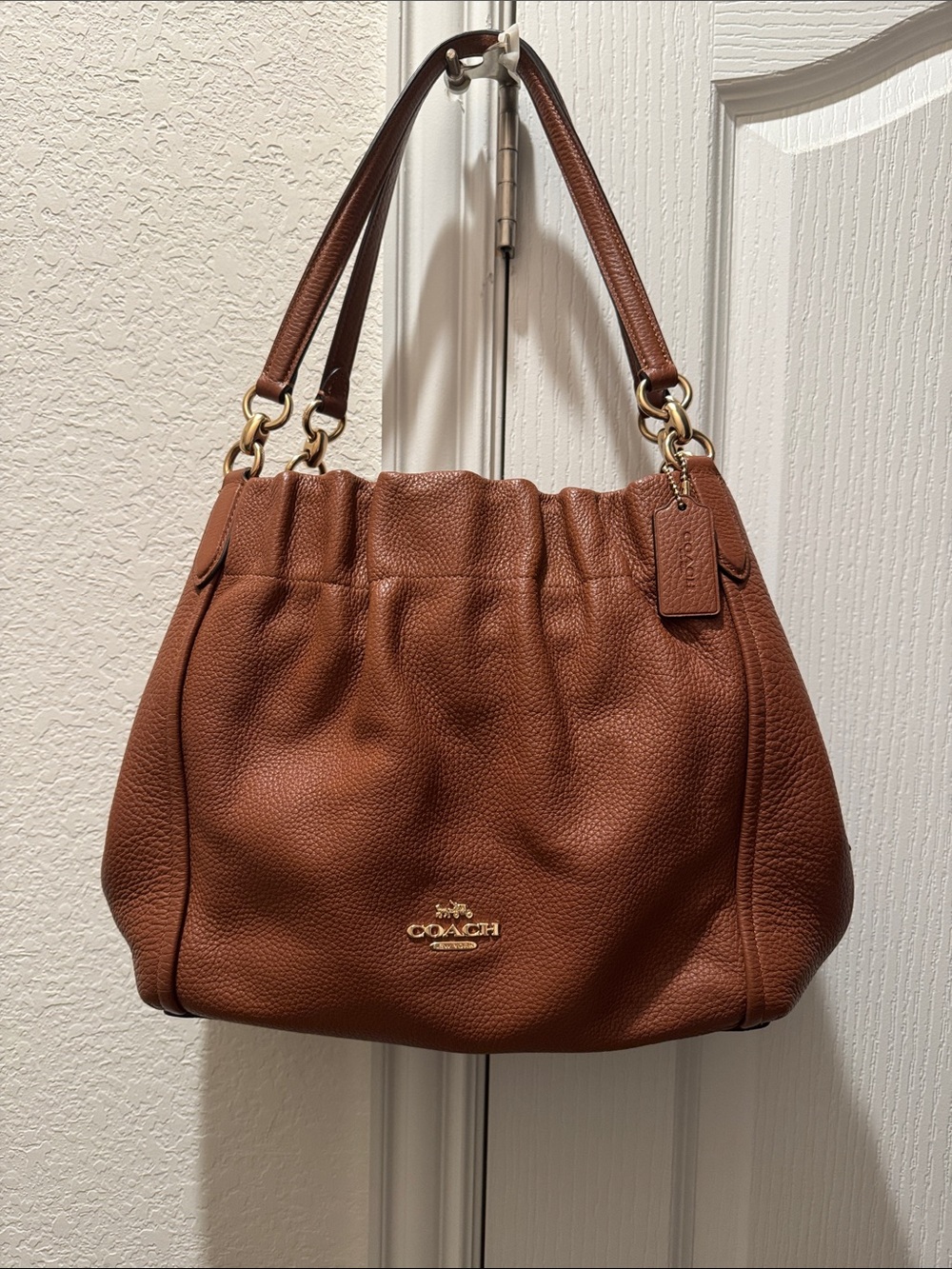 Coach Brown Pebbled Leather Shoulder Bag with Gold Hardware
